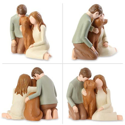 Hensonever Couple with Dog Figurines Ornaments, We are A Family Memorials Statues Gifts for Dog Lovers - color: Family of Three