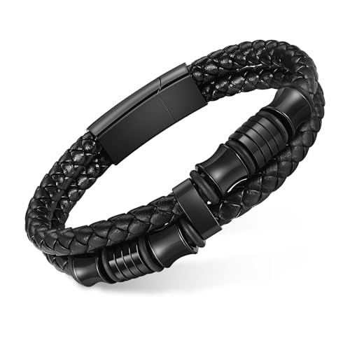 abooxiu Urn Bracelet for Ashes Leather Cremation Bracelet for Human Ashes Stainless Steel Ash Bracelets Memorial Cremation Jewelry Keepsake Bangle for Men - style: Double Row