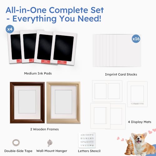 MYPAWLETS Pet Pawprint Ink Pads & Frames Kit,Dog Nose Print,4 Pack | Clean Touch,Mess-Free Paw Print Kit Keepsakes for Dog/Cat,Quality Frames (6x8),Memorial,Dog Lover Gifts,for 1/Multiple Pets - size: 4 Packs-Medium