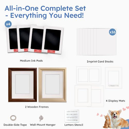 MYPAWLETS Pet Pawprint Ink Pads & Frames Kit,Dog Nose Print,4 Pack | Clean Touch,Mess-Free Paw Print Kit Keepsakes for Dog/Cat,Quality Frames (6x8),Memorial,Dog Lover Gifts,for 1/Multiple Pets - size: 4 Packs-Medium