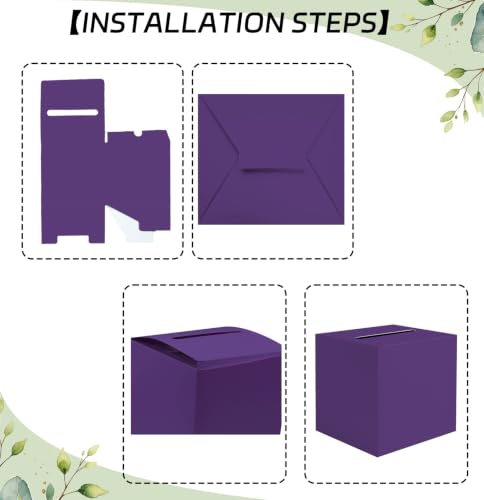 SietDESEO Purple Card Box with Slot Money Gift Card Box Holder for Party Wedding Reception Birthday Graduation Bridal Shower Baby Shower Diaper Raffle Box - color: PURPLE CARD BOX, size: 7.8 X 7.8 X 7.8 INCH