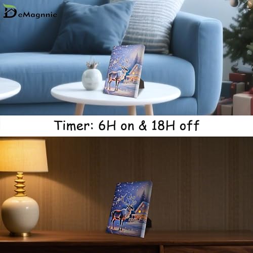 DEMAGNNIE Lighted Canvas Art 6H Timer 8x6 Reindeer Tabletop Wall Dual Use - color: Reindeer S, size: 8"L x 6"W