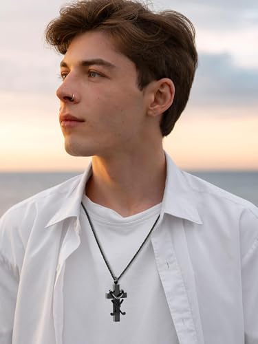 zeqingjw Cross Urn Necklace for Ashes for Men Women Stainless Steel Cremation Golf Clubs Jewelry Ashes Keepsake Memorial Pendant Ash Holder of Loved Ones - color: Black