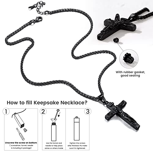 GOLDCHIC JEWELRY Urn Necklaces for Ashes, Stainless Steel Pet/Cross/Birthstone/Tree of Life Personalized Keepsake Memorial Jewelry for Women - color: Cross - Black Plated, style: No Engraving