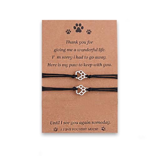 Pet Memorial Bracelet Adjustable Friendship Bracelets for Women Men Pet Sympathy Bracelet for Loss of Cat Dog Sympathy Gift Dog Cat Lovers Remembrance Gifts Matching Bracelets for 2 with Card