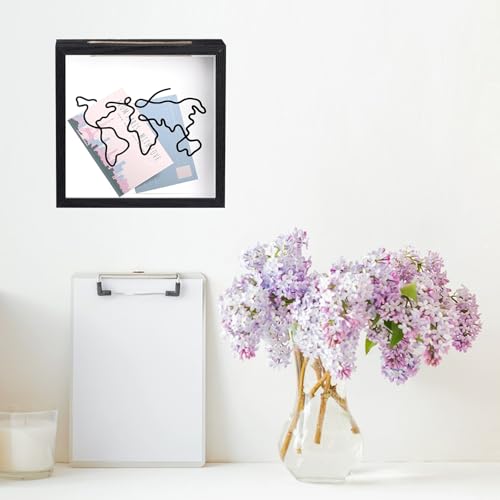 Travel Adventure Archive Shadow Box for Memories, 8 Inch Shadow Display Cases with Slot on Top, Concert Ticket Stub Memory Top Loading Keepsake Box, Travel Gift Frame