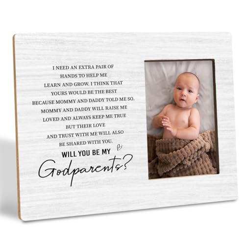 Godparents Proposal Gift, Picture Frame Gifts for New Godparents Announcement, Godparents to Be Gift, Will You Be My Godparents Wood Picture Frame for Tabletop Display, Holds 4x6 Inches Photo - color: Godparents Proposal Gift