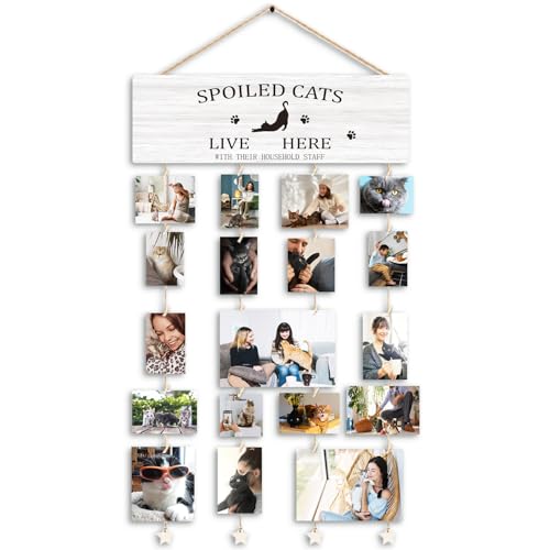 Gift for People Who Love Cats Picture Frame,Cat Mom Gifts for Women | Cat Mom Lady Lovers Owner Gifts for Women Hanging Photo Display,Spoiled Cats Live Here Wood Hanging Photo Holder for Wall - color: Cats