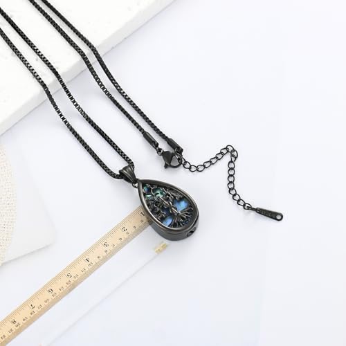 XSMZB Tree of Life Teardrop Cremation Jewelry for Human Pet Ashes Cross Urn Necklace for Ashes of Loved One Keepsake Pendant - color: Black