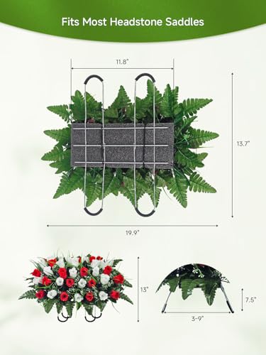 42-Stem Red & White Headstone Flower Saddle with Adjustable Rubber Grip - color: 42 Stem Red & White