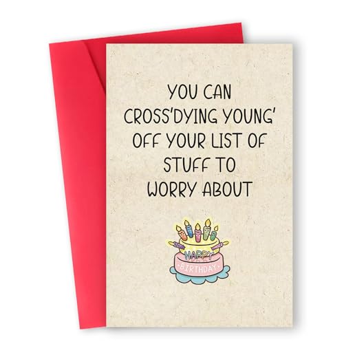 Funny Birthday Card, Humorous Greeting Card for Men Women, 50th 60th Birthday Gift, Red, 8x5.3 inches - color: WX-096