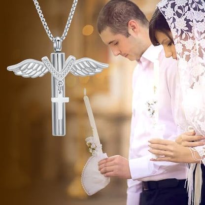 Oinsi Black Cross Urn Necklace For Ashes Of Loved Ones With Birthstone Always In My Heart Cremation Jewelry Keepsake Pendant Women Men - color: Z-Silver