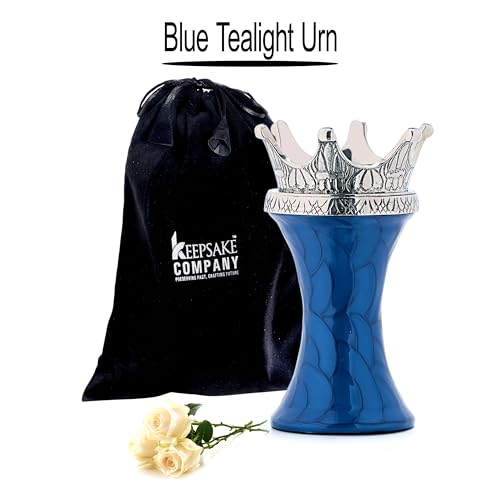 Medium Tealight Blue Enamel/Candle Urn for Human Ash - Glossy Blue Urn for Human Ash - Cremation Urns/Keepsakes for Ashes - Ash Holders - ERN - Earns