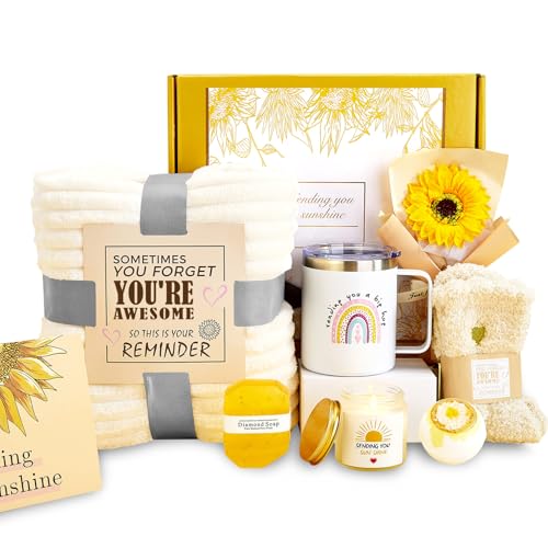 Get Well Gifts for Women After Surgery 10pc Gift Baskets — The Perfect Care Package. This Feel Better post surgery recovery gifts for women is a thoughtful self-care package for Mom, Her. - color: yellow