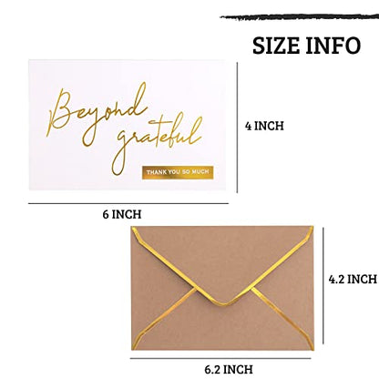 Winoo Design Gold Beyond Grateful Thank You Cards with Envelopes - 36 PK - Thank You Notes with Gold Foil Letterpress 4x6 Inches Blank Note Cards for Business Graduation Wedding Baby Shower