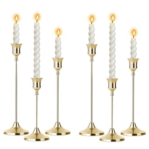 2 Sets Candle Holder Gold Candlestick Holders -Vintage Modern Metal Taper Candle Holders, Decorative Centerpiece for Table Mantel, Wedding Kitchen Home Decor, Wedding Gift,6Pcs - color: Gold, size: 6Pcs