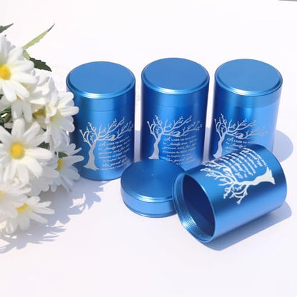 Small Urns for Ashes - Set of 4，2.7 inch Aluminium Mini Urns, Cremation Urns for Human Ashes, Ashes Holder, Small Keepsake urns-A Limb has Fallen from The Family Tree, Blue - size: Tree-Blue