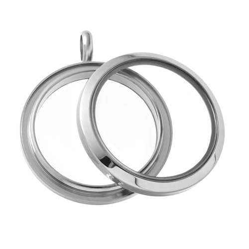 FM FM42 Stainless Steel 30mm/1.18" Diameter Glass Locket Pendant Charm, Pack of 4