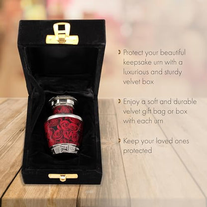 Crimson Rose Keepsake Urns for Human Ashes with Velvet Gift Box for Cremation Keepsakes for Ashes - Small Cremation Urn and Small Keepsake Urn Set of 4 - color: Crimson Rose