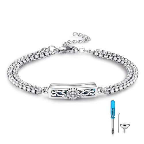TUGHRA Ashes Bracelet for Women Urn Bracelet for Ashes 925 Sterling Silver Cremation Jewelry Memorial Gifts Keepsake Bracelet - style: Ashes Bracelet-bar-sunflower-oxidation