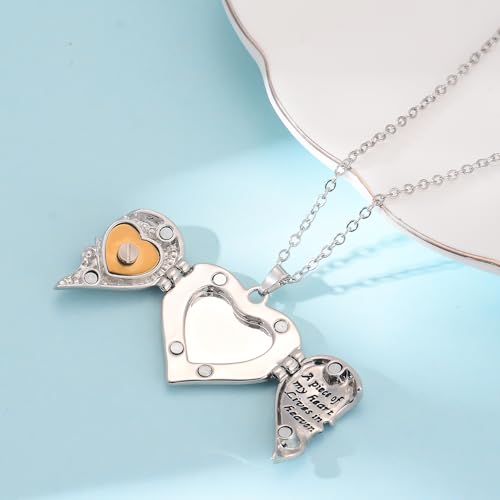 MeiceM Heart Crystal Urn Necklace for Ashes A Piece Of My Heart Lives In Heaven Cremation Jewelry Angel Wings Memorial Keepsake Pendant - color: Silver Blue