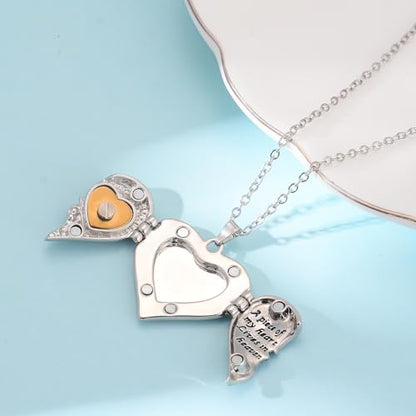 MeiceM Heart Crystal Urn Necklace for Ashes A Piece Of My Heart Lives In Heaven Cremation Jewelry Angel Wings Memorial Keepsake Pendant - color: Silver Blue