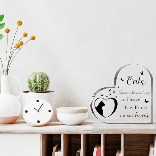 Cat Bereavement & Remembrance Gifts - Sympathy Memorial Heart Shaped Acrylic Decor Sign for Loss of Cat - style: 015