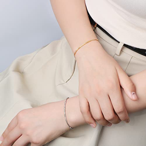 Morse Code Bracelets for Women, Gold Silver Stainless Steel Beads Bracelets - style: Actually I can-Silver