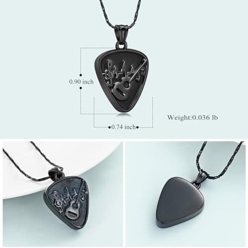 Imrsanl Guitar Pick Cremation Urn Necklace for Ashes - color: Black-Guitar Pick