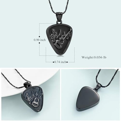 Imrsanl Guitar Pick Cremation Urn Necklace for Ashes - color: Black-Guitar Pick