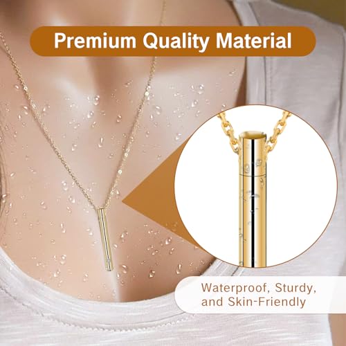 Necklace for Ashes Stainless Steel Cremation Jewelry Pendant with Crystal Small Ash of Loved One Gold Urn Necklaces for Women Men Cremated Charm for Memorial