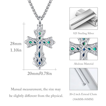 925 Sterling Silver Celtic Cross Urn Necklace for Ashes | Memorial Keepsake Cremation Catholic Jewelry for Men Women - color: silver-a