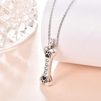 Dreamboat Pet Cremation Urn Necklaces for Dog Cat Ashes 925 Sterling Silver Paw Print Keepsake Pendant Memorial Jewelry Gifts for Women Men - style: 01F-Bone Vial