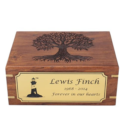 Personalized Cremation Urn for Human & Pet Ashes, Tree of Life Wooden Memorial Urns Box for Adults, Male/Female, Funeral Burial Urn, Custom Sizes S - XL (40–250 lbs Capacity) - Handmade Wood Urns