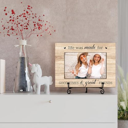 Utaqer Friend Picture Frame, Life Was Made For Good Times Great Friends, Picture Gifts For Women Men Bestie, Wooden Picture Frame For Birthday Party Keepsake Holiday, 4X6 Photo Frame With Stand -48 - color: Friend