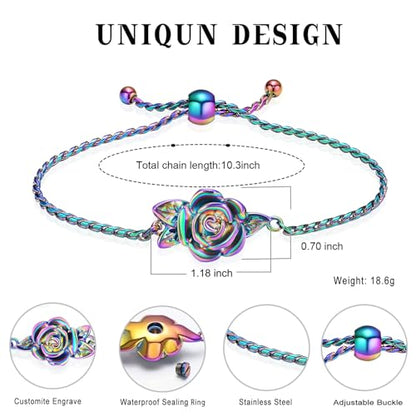 Minicremation Women's Adjustable Rose Urn Bracelet Ashes Holder Memorial Elegant Link Chain Keepsake Cremation Bangle to Hold Ashes - color: Colorful-B