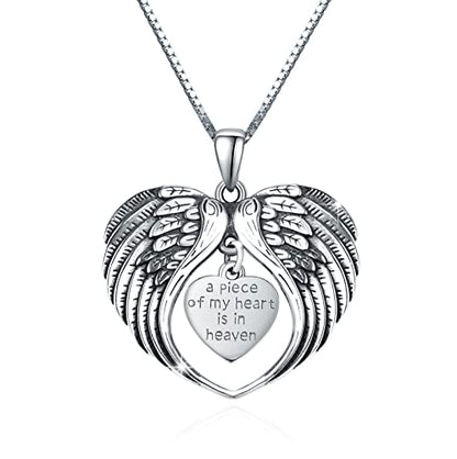 TUGHRA Memorial Necklace for Women Men, Angel Wings Heart Pendant 925 Sterling Silver A Piece of My Heart Is In Heaven Charm Necklace Sympathy Gift - style: 01-Angel