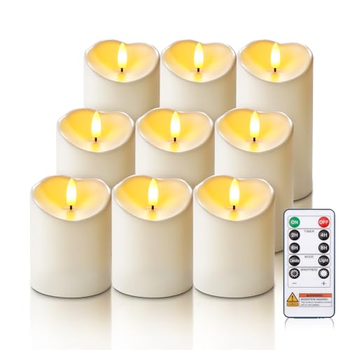 Homemory 9Pack Outdoor Waterproof Flameless Candles, LED Candles, Battery Operated Candles with Remote and Timers, Electric Fake Plastic Pillar Candles, Ivory White, 3"x4"4" 4" 5" 5" 5" 6" 6" 6" - color: Ivory White, size: Set of 9
