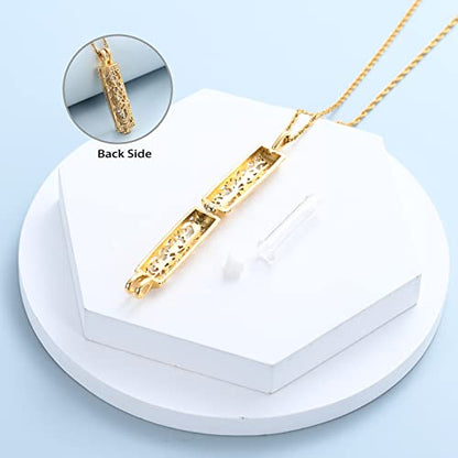 shajwo Cylinder Cremation Jewelry Tree of Life Urn Ashes Necklace for Women Men Vial Cremation Ash Pendant Loved One Memorial Jewelry - color: Gold-Glass