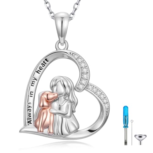 Urn necklace for Ashes 925 Sterling Silver Opal/Turquoise/Moonstone/Moss agate Pendant Cremation Memory Jewelry Keepsake Gifts for Women - style: Pet-Dog