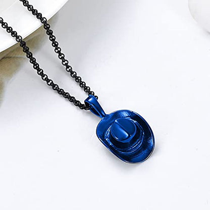 Hearbeingt Cowboy Hat Urn Necklace for Ashes Cremation Jewelry - color: Blue