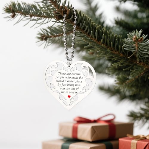 Heart Shaped Thank You Gift, Stainless Steel Appreciation Ornaments for Friends, Coworkers, Teachers, Inspirational Quote Ornaments for Birthday, Graduation, Farewell, or Just Because S2X40 - style: Heart Shaped