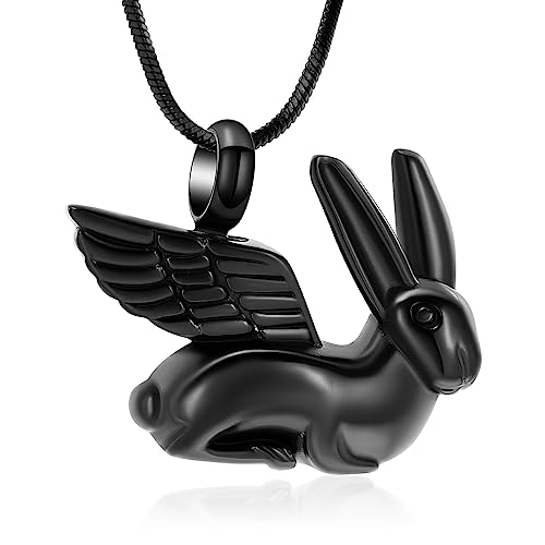 Bunny Rabbit Urn Pendant Necklace - Stainless Steel Cremation Ashes Jewelry for Pets Keepsake Memorial Ashes Locket - color: Black