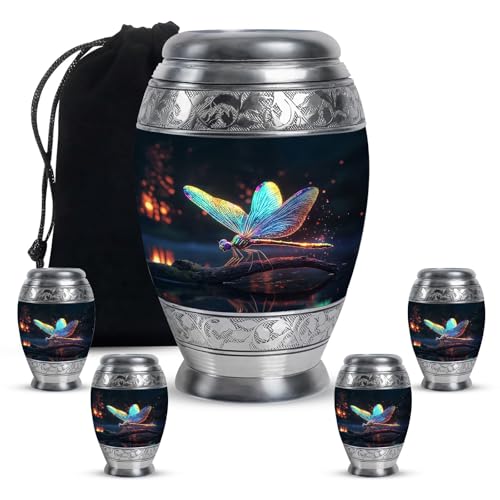 Dragonfly Urn for Ashes, Urn Set, 10 Inch + 4 Black Keepsakes - color: Dragonfly-2, size: 10 Inch Large & 4 Keepsake