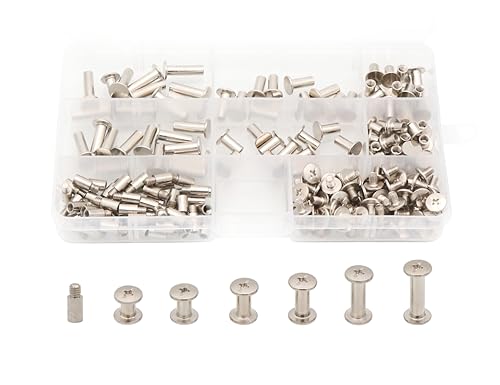 LBY 160pcs Phillips Chicago Screws, M5 x 6/8/10/12/15/18mm Binding Screw Posts, Binding Barrels and Screws Assortment Kit, with Extention Posts (40pcs), Nickel-Plated (Silvery) - size: M5 x 6 / 8 / 10 / 12 / 15 / 18 mm