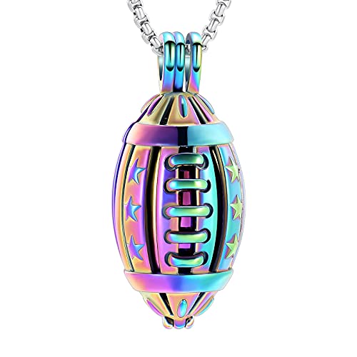 Oinsi American Football Cremation Locket Necklace For Ashes Of Loved Ones Stainless Steel Memorial Urn Jewelry Women Men Keepsake Fashion Necklace - color: All Rainbow Color
