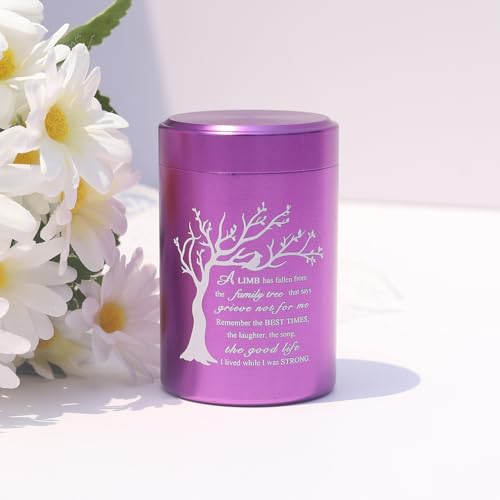 Small Urns for Ashes - Set of 4，2.7 inch Aluminium Mini Urns, Cremation Urns for Human Ashes, Ashes Holder, Small Keepsake urns-A Limb has Fallen from The Family Tree, Purple - size: Tree-Purple