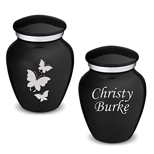 Embrace Keepsake Personalized Butterfly Cremation Urns for Human Ashes I Black Funeral Urn for Men and Women with Double Side Engraving I 3.5 lbs - color: Black