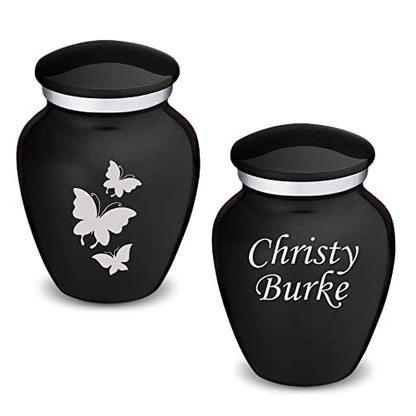 Embrace Keepsake Personalized Butterfly Cremation Urns for Human Ashes I Black Funeral Urn for Men and Women with Double Side Engraving I 3.5 lbs - color: Black