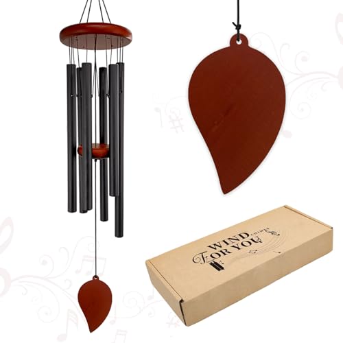 Small Wind Chimes for Outside, Wind Chimes Outdoor with 6 Tuned Tubes, Memorial WindChimes for Garden, Patio and Home - size: 26" BKLeaf